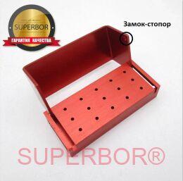 Подставка / бокс / органайзер / термоблок SUPERBOR® для хранения и стерилизации стоматологических боров FG (15) красный (red) со стопором